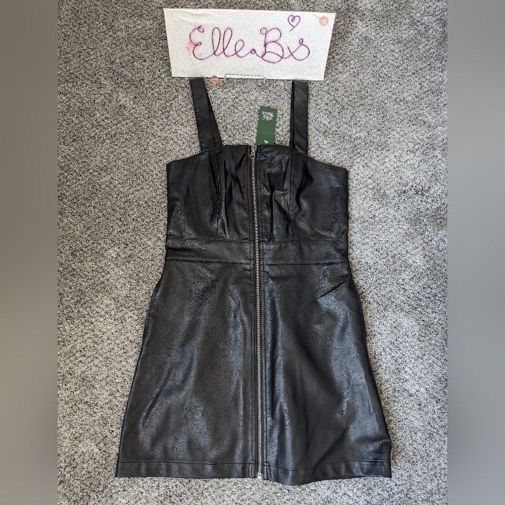 NWT Wild Fable Black Pleather Dress Full Front Zip w Pockets S